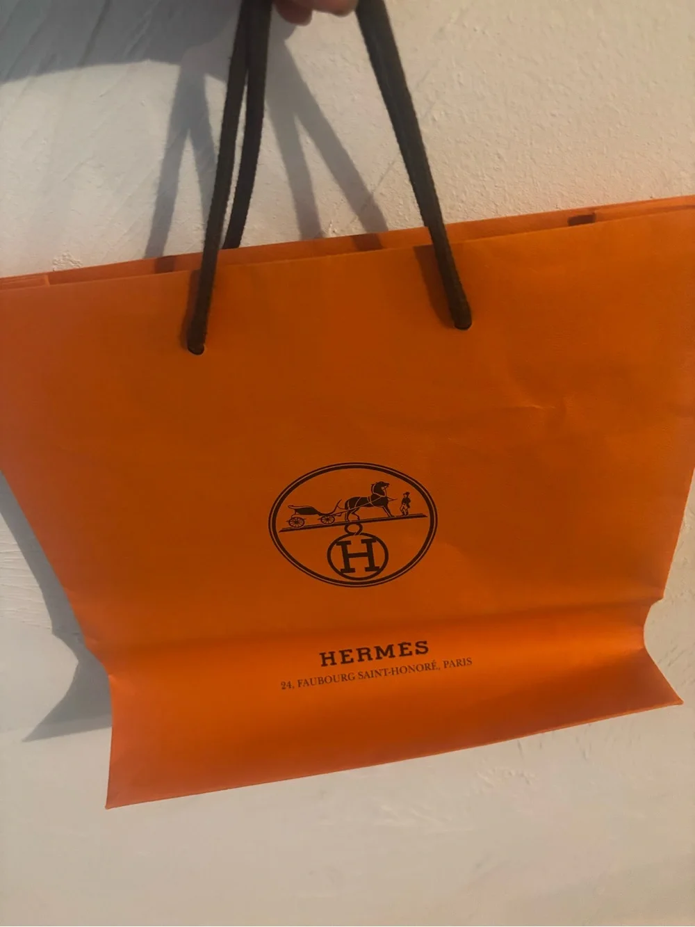 Hermès Orange Shopping Gift Bag Black Rope Handles Luxury Packaging